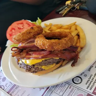 Loaded cheeseburger with fries