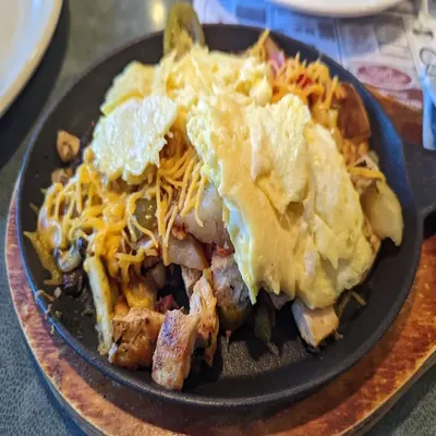 Skillet breakfast with eggs and cheese